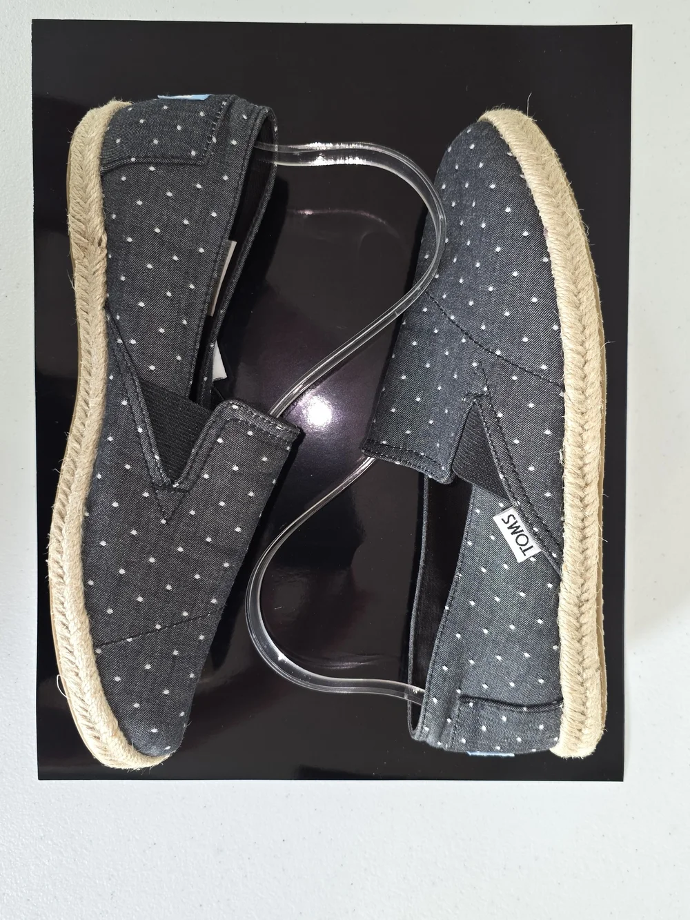 Toms Redondo Espadrille Loafer Chambray Gray/ Black Dot Slip-On Sz 8.5